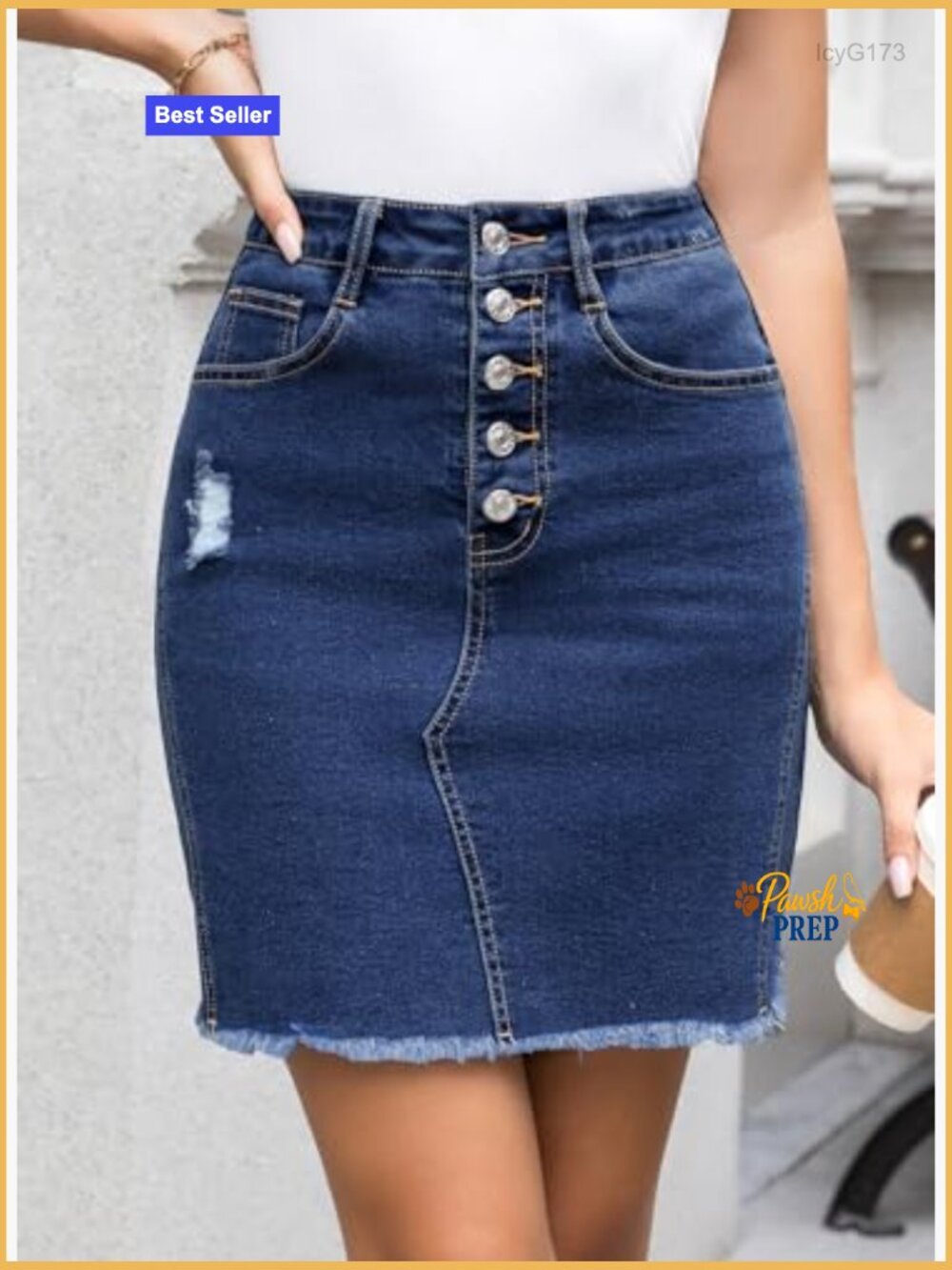 High Rise Ripped Frayed Button Fly Denim Skirt Stretchy Cotton Summer - Picture 4 of 7